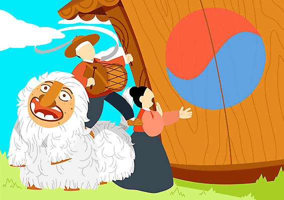 전신 PSD 전통 여자 남자 일러스트 성인 두명 문 축제 전통공연 탈춤 전통무용 태극 전통탈 사자탈춤 아리랑 얼굴없음 국내일러스트 문양 사람 공연 춤 탈 파일형식