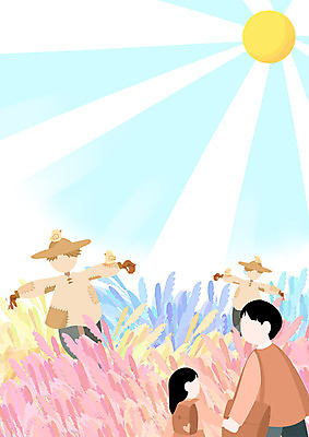 PSD 여자 남자 어린이 일러스트 조류 상반신 성인 두명 태양 축제 억새 허수아비 억새밭 얼굴없음 국내일러스트 자연요소 식물 동물 농업 사람 파일형식