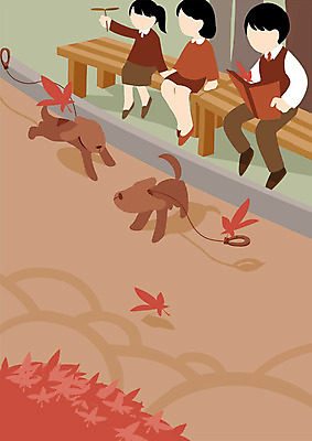 전신 PSD 여자 남자 교복 단풍 두마리 의자 일러스트 청소년 들기 책 세명 독서 강아지 얼굴없음 국내일러스트 옷 가구 잎 2 모션 사람 반려동물 개 파일형식