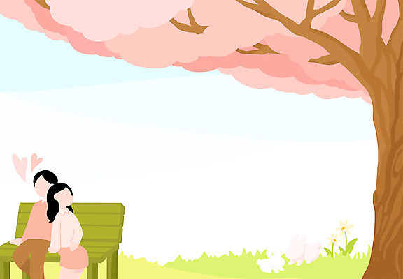 PSD 커플 여자 남자 꽃 벤치 의자 데이트 일러스트 초원 상반신 성인 두명 축제 봄 벚꽃 벚나무 벚꽃축제 얼굴없음 국내일러스트 나무 식물 계절 가구 관계 사람 꽃축제 파일형식