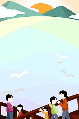 PSD 여자 남자 어린이 바다 일러스트 갈매기 산 여러명 상반신 성인 태양 일출 전망대 얼굴없음 국내일러스트 자연요소 다수 조류 사람 노을 파일형식