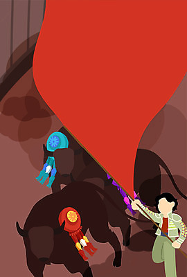 PSD 남자 일러스트 세마리 한명 상반신 성인 빨간색 축제 소 천 투우 투우사 얼굴없음 국내일러스트 직업 1 컬러 포유류 3 사람 직물 파일형식