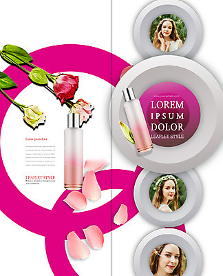 PSD 서양인 템플릿 편집 표지디자인 북디자인 출판디자인 여자 표지 꽃잎 리플렛 2단접지 북커버 팜플렛 상반신 20대 성인 세명 뷰티 장미 화장품 스킨케어 스킨로션 이미지템플릿 외국인 꽃 사람 청년 파일형식