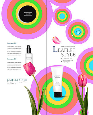 PSD 템플릿 편집 표지디자인 북디자인 출판디자인 표지 리플렛 2단접지 북커버 팜플렛 사람없음 뷰티 화장품 튤립 물방울 튜브용기 이미지템플릿 꽃 용기_그릇 파일형식