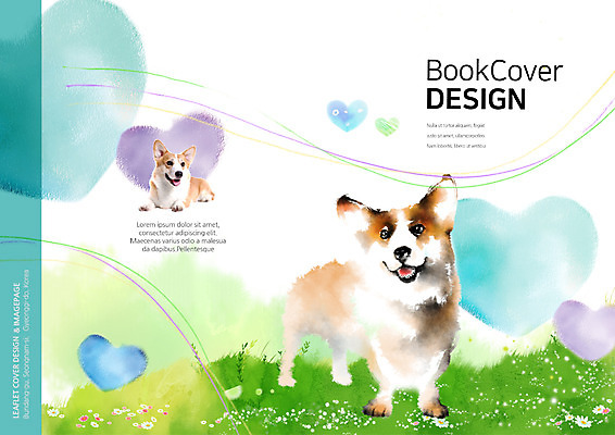 PSD 동물 템플릿 편집 표지디자인 북디자인 출판디자인 표지 리플렛 두마리 북커버 팜플렛 사람없음 하트 개 반려 웰시코기 이미지템플릿 모양 2 포유류 파일형식