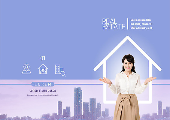 PSD 템플릿 편집 표지디자인 북디자인 출판디자인 여자 표지 리플렛 북커버 부동산 한명 웃음 빌딩 팜플렛 상반신 성인 30대 한국인 집모양 이미지템플릿 모양 1 표정 사람 동양인 건물 장년 재산 파일형식