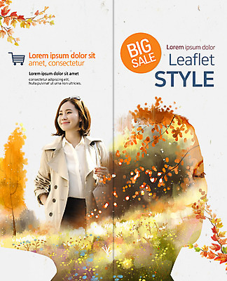 PSD 템플릿 편집 표지디자인 북디자인 출판디자인 여자 표지 리플렛 단풍 2단접지 북커버 웃음 이벤트 팜플렛 상반신 성인 두명 30대 세일 한국인 가을 이미지템플릿 계절 잎 표정 사람 동양인 장년 파일형식