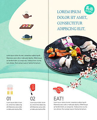 PSD 템플릿 편집 접시 표지디자인 북디자인 출판디자인 내지 리플렛 2단접지 북커버 어류 팜플렛 사람없음 일본 초밥 벚꽃 나뭇가지 찻주전자 일본음식 이미지템플릿 나무 식기 꽃 아시아 음식 주전자 수중동물 파일형식