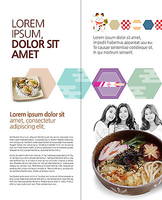 PSD 템플릿 편집 접시 표지디자인 북디자인 출판디자인 여자 내지 리플렛 2단접지 북커버 젓가락 팜플렛 상반신 20대 성인 세명 일본 한국인 우동 전복 마네키네코 일본음식 이미지템플릿 식기 아시아 음식 어패류 수저 사람 동양인 청년 면류 일본전통 파일형식