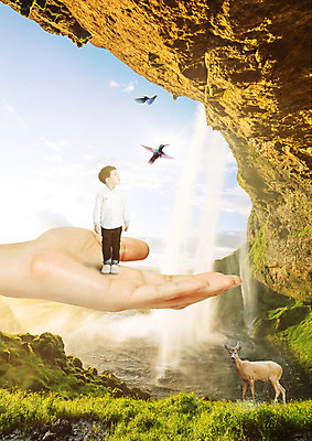 전신 PSD 구름 편집이미지 손 어린이교육 교육 남자 어린이 자연 조류 하늘 사슴 한명 서기 한국인 바위 이미지편집 자연요소 동물 1 포유류 모션 사람 동양인 신체부위 돌_바위 생태계 파일형식