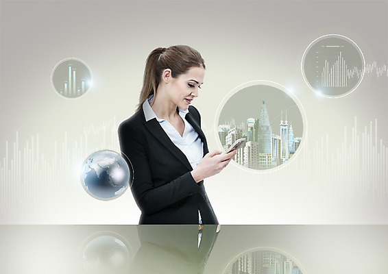 PSD 서양인 편집이미지 여자 지구 비즈니스 그래프 한명 빌딩 상반신 20대 성인 스마트폰 비즈니스우먼 이미지편집 외국인 1 사람 청년 건물 핸드폰 스마트기기 직장인 파일형식