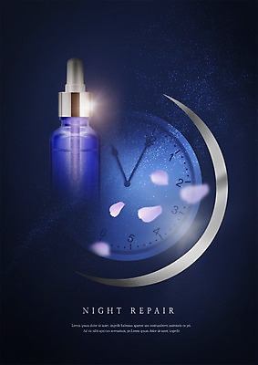 PSD 편집이미지 시계 사람없음 뷰티 화장품 야간 초승달 스킨케어 에센스 이미지편집 자연요소 달 파일형식