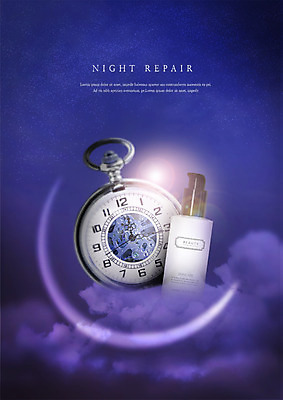 PSD 구름 편집이미지 사람없음 뷰티 화장품 야간 초승달 스킨케어 회중시계 에센스 이미지편집 자연요소 시계 달 파일형식