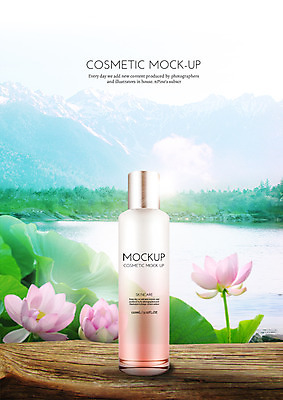 PSD 편집이미지 산 연꽃 사람없음 강 뷰티 화장품 연잎 스킨케어 스킨로션 이미지편집 꽃 잎 파일형식