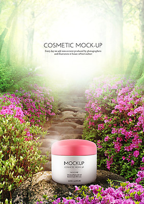 PSD 나무 편집이미지 사람없음 뷰티 화장품 숲 철쭉 스킨케어 영양크림 이미지편집 식물 꽃 파일형식