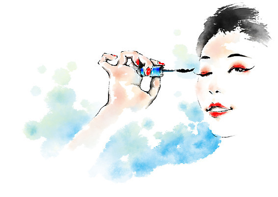 PSD 우먼라이프 여자 일러스트 캘리그라피 윙크 한명 상반신 성인 화장 뷰티 마스카라 바르기 국내일러스트 1 라이프스타일 모션 표정 사람 화장품 파일형식