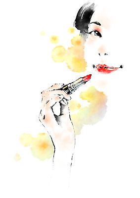 PSD 우먼라이프 여자 일러스트 캘리그라피 한명 성인 화장 뷰티 립스틱 국내일러스트 1 라이프스타일 사람 화장품 파일형식