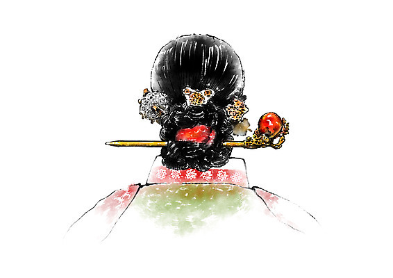 PSD 한국전통 여자 일러스트 캘리그라피 한명 상반신 성인 한복 비녀 중전의상 국내일러스트 1 전통 전통소품 한국 사람 전통의상 파일형식 헤어액세사리