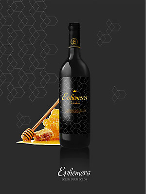 PSD 일러스트 사람없음 와인 심볼 와인병 패키지 꿀 벌집 목업 브랜딩 허니콤 국내일러스트 모양 병_용기 주류 파일형식