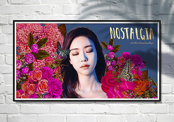 PSD 여자 꽃 액자 일러스트 벽돌 광고판 한명 상반신 20대 성인 눈감음 한국인 패키지 목업 성인여자한명만 브랜딩 국내일러스트 식물 1 모션 알림판 사람 동양인 청년 판 여자한명만 성인여자만 파일형식