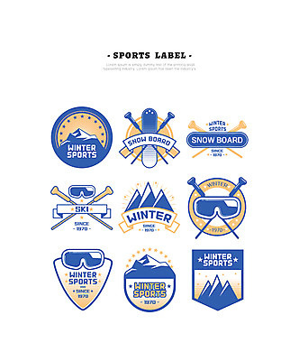 스포츠 일러스트 스키 산 사람없음 세트 라벨 스노우보드 스키장비 폴 스키고글 국내일러스트 AI파일 스포츠용품 겨울스포츠 프레임 보드_스포츠 스키용품 파일형식 벡터
