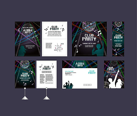 템플릿 배너템플릿 여자 남자 실루엣 조명 이벤트 여러명 세트 현수막 클럽 전단 엽서 초대장 미러볼 약도 소봉투 행사세트 행사템플릿 AI파일 배너 다수 지도 편지봉투 카드_감사 촬영기법 사람 장식 편지 홍보물 파일형식 벡터