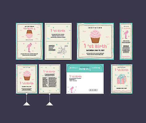 템플릿 배너템플릿 이벤트 사람없음 세트 현수막 생일 컵케이크 플라밍고 전단 엽서 초대장 생일축하 약도 돌잔치 첫돌 소봉투 행사세트 행사템플릿 AI파일 배너 기념일 지도 조류 편지봉투 카드_감사 케이크 돌_생일 축하 편지 홍보물 파일형식 벡터