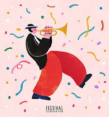 전신 남자 포스터 악기 연주 일러스트 폭죽 한명 이벤트 성인 축제 나팔 국내일러스트 AI파일 1 음악 사람 파일형식 벡터