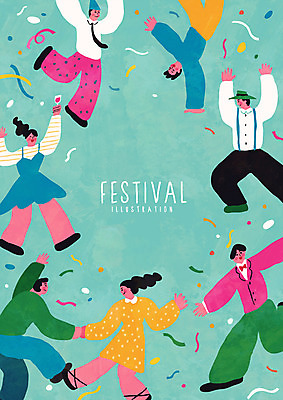 전신 여자 남자 포스터 일러스트 폭죽 이벤트 여러명 성인 축제 춤 국내일러스트 AI파일 다수 문화예술 사람 파일형식 벡터