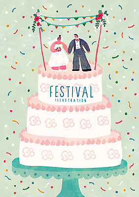 전신 여자 남자 꽃 포스터 신부 신랑 결혼 일러스트 폭죽 이벤트 성인 두명 축제 웨딩케이크 가랜드 웨딩박람회 국내일러스트 AI파일 식물 사람 케이크 파티용품 박람회 파일형식 벡터