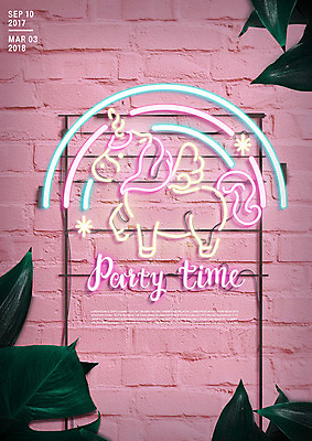 PSD 벽 일러스트 나뭇잎 벽돌 사람없음 네온 유니콘 네온아트 국내일러스트 잎 파일형식