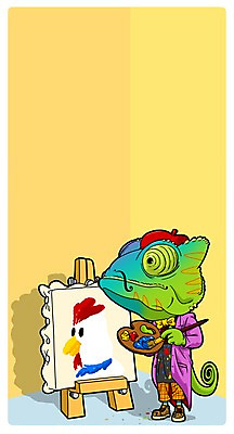 PSD 동물 직업 한마리 일러스트 사람없음 닭 팔레트 이젤 그림 화가 직업체험 초상화 카멜레온 국내일러스트 1 파충류 조류 미술도구 체험학습 파일형식