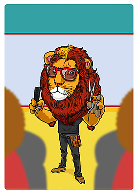 PSD 동물 직업 한마리 동물캐릭터 일러스트 가위 의인화 사람없음 머리빗 사자 미용사 직업체험 일러캐릭터 캐릭터 1 포유류 문구용품 미용용품 체험학습 파일형식