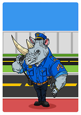 PSD 동물 직업 한마리 도로 동물캐릭터 일러스트 의인화 사람없음 경찰 무전기 코뿔소 직업체험 일러캐릭터 캐릭터 1 길 포유류 교통시설 무선통신 체험학습 파일형식