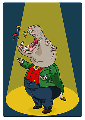 PSD 동물 직업 한마리 동물캐릭터 일러스트 노래 의인화 사람없음 성악가 하마 스포트라이트 직업체험 일러캐릭터 캐릭터 1 음악 포유류 가수 체험학습 파일형식