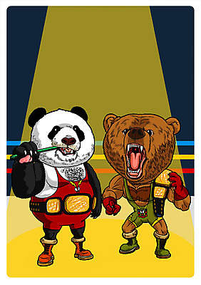 PSD 동물 직업 동물캐릭터 두마리 일러스트 곰 의인화 사람없음 판다 레슬링 스포트라이트 레슬러 직업체험 일러캐릭터 캐릭터 2 포유류 운동선수 격투기 체험학습 파일형식
