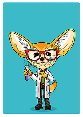 PSD 동물 직업 한마리 동물캐릭터 일러스트 의인화 박사 사람없음 과학자 플라스크 사막여우 직업체험 매스실린더 일러캐릭터 캐릭터 1 과학 실험기구 체험학습 여우 학자 파일형식