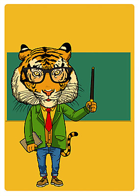 PSD 동물 직업 한마리 동물캐릭터 일러스트 수업 의인화 사람없음 교사 칠판 호랑이 직업체험 일러캐릭터 캐릭터 1 교육 포유류 체험학습 파일형식