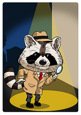 PSD 동물 직업 한마리 동물캐릭터 일러스트 돋보기 의인화 사람없음 검사_조사 스포트라이트 너구리 탐정 직업체험 일러캐릭터 캐릭터 1 포유류 체험학습 파일형식