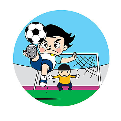 전신 캐릭터 남자 어린이 스포츠 일러스트 축구공 두명 축구 축구장 골대 골키퍼 오버헤드킥 일러캐릭터 AI파일 공 축구용품 스포츠시설 운동선수 사람 구기 파일형식 벡터