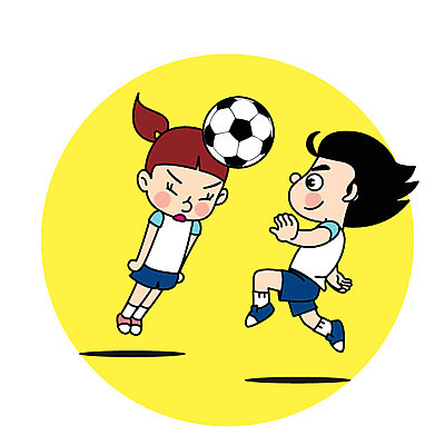 전신 캐릭터 여자 남자 어린이 스포츠 일러스트 축구공 두명 축구 헤딩 일러캐릭터 AI파일 공 축구용품 사람 구기 파일형식 벡터