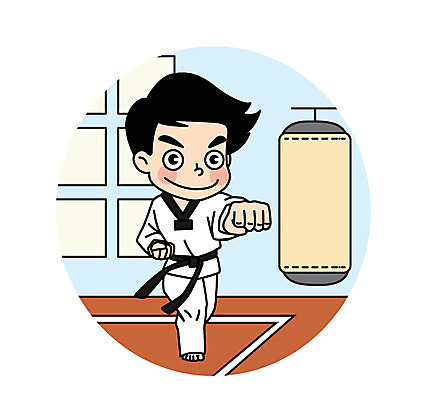 전신 캐릭터 남자 어린이 스포츠 일러스트 도복 한명 태권도 태권도복 일러캐릭터 AI파일 1 옷 사람 격투기 파일형식 벡터