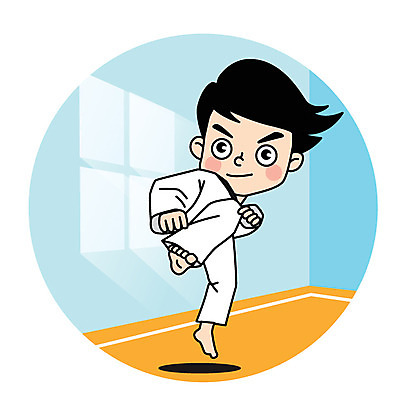 전신 캐릭터 남자 어린이 스포츠 일러스트 도복 한명 태권도 태권도복 돌려차기 일러캐릭터 AI파일 1 옷 사람 격투기 킥 파일형식 벡터