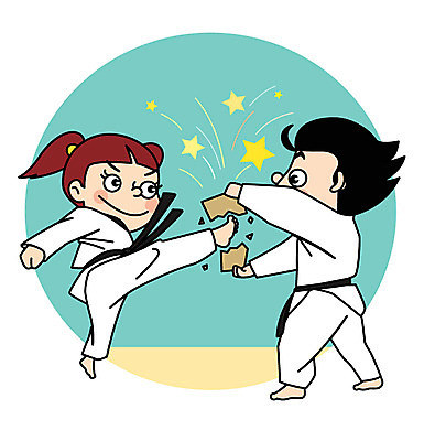 전신 캐릭터 여자 남자 어린이 스포츠 일러스트 도복 두명 태권도 태권도복 격파 돌려차기 송판 일러캐릭터 AI파일 옷 모션 사람 격투기 킥 파일형식 벡터