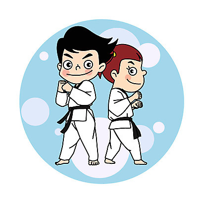 전신 캐릭터 여자 남자 어린이 스포츠 포즈 일러스트 도복 두명 경쟁 태권도 태권도복 일러캐릭터 AI파일 옷 컨셉 사람 격투기 파일형식 벡터