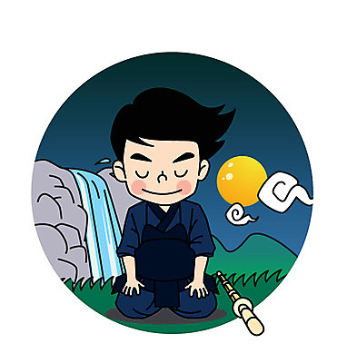 전신 캐릭터 남자 어린이 스포츠 일러스트 한명 폭포 달 검도 검도복 정신수양 목검 일러캐릭터 AI파일 자연요소 1 무기 자연 도복 사람 격투기 검 수련_훈련 파일형식 벡터