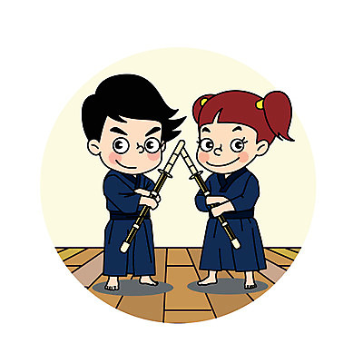 전신 캐릭터 여자 남자 어린이 스포츠 일러스트 들기 두명 검도 검도복 목검 일러캐릭터 AI파일 무기 모션 도복 사람 격투기 검 파일형식 벡터