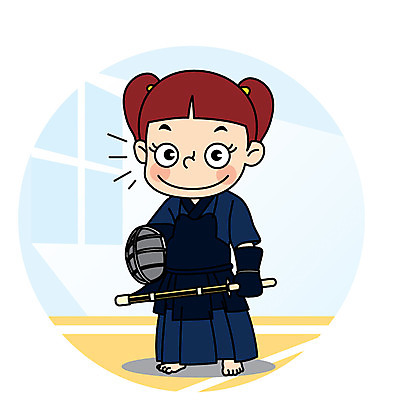 전신 캐릭터 여자 어린이 스포츠 일러스트 한명 검도 검도복 호구 목검 일러캐릭터 AI파일 1 무기 도복 사람 격투기 검 보호장비 파일형식 벡터