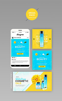 PSD 템플릿 꽃 웹템플릿 하늘색 디자인시안 모바일 사람없음 세트 뷰티 홈페이지 노란색 화장품 소셜네트워크 수분크림 에센스 미디어팩 SNS배너 이미지템플릿 식물 컬러 파란색 파일형식
