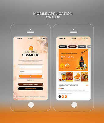 PSD 템플릿 웹템플릿 디자인시안 모바일 사람없음 스마트폰 뷰티 홈페이지 주황색 화장품 어플리케이션 모바일템플릿 벌꿀 허니디퍼 모바일앱 이미지템플릿 컬러 핸드폰 스마트기기 도구 꿀 파일형식